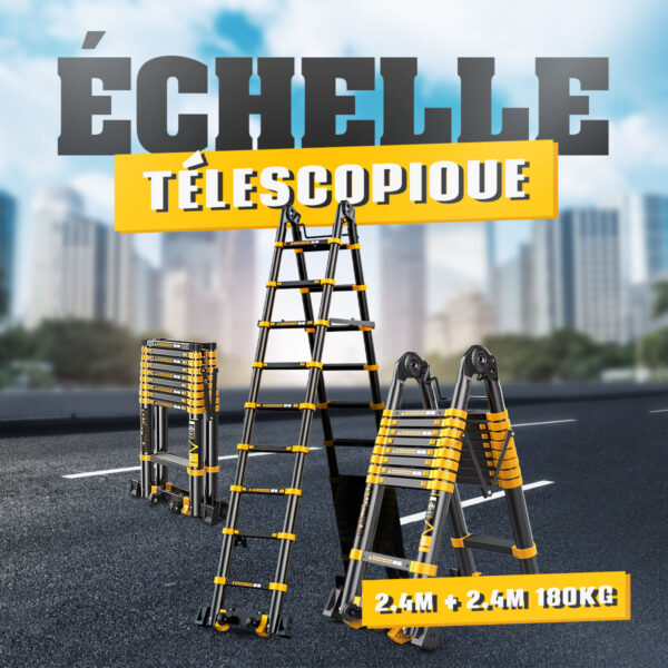 Échelle télescopique portative en aluminium pour usage intensif et domestique (2,4 m + 2,4 m)