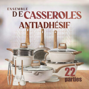 Ensemble de 22 pièces de casseroles et poêles antiadhésives